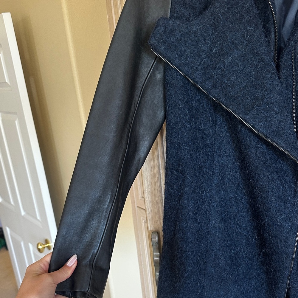 Truth and Pride Women's Navy and Black Sleeve Leather Jacket - Picture 2 of 11